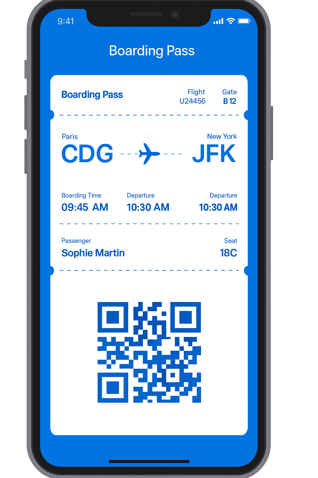 Digital boarding pass example